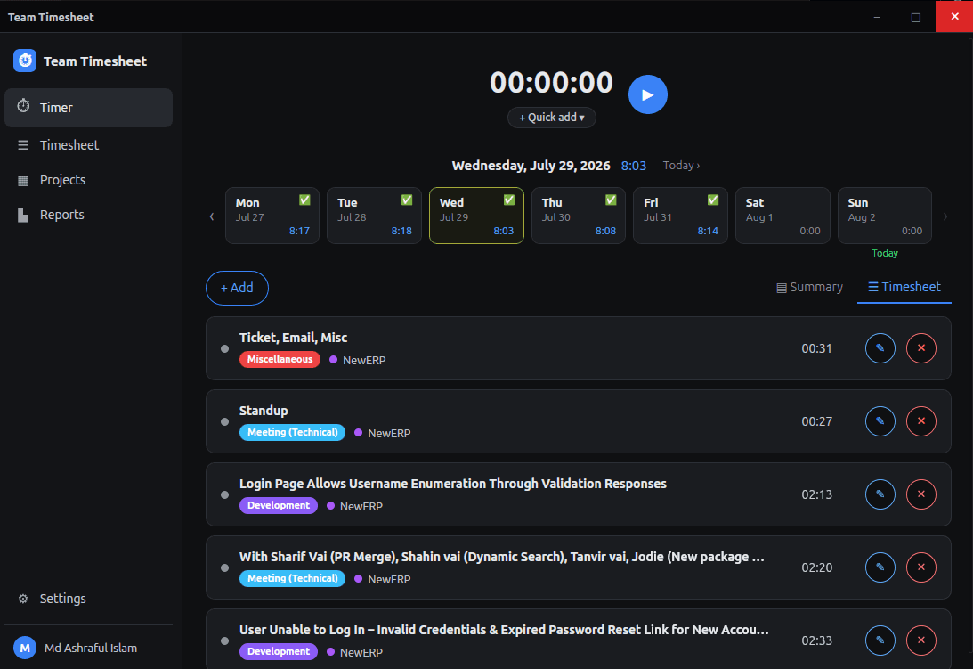 Team Timesheet